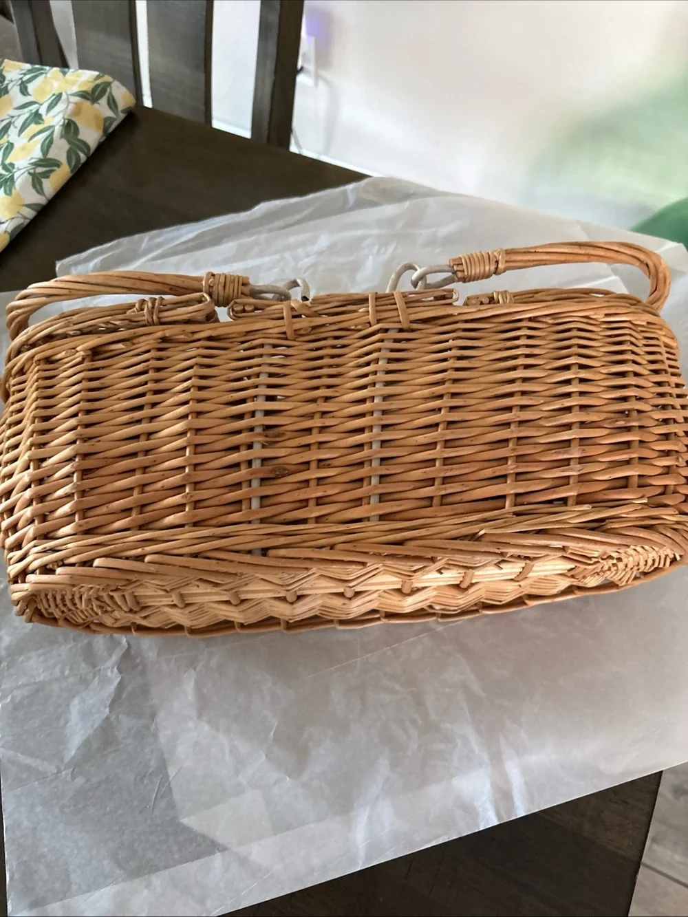 Gorgeous Vintage Oblong 15” Long WICKER Double Lidded Picnic Basket Awesome